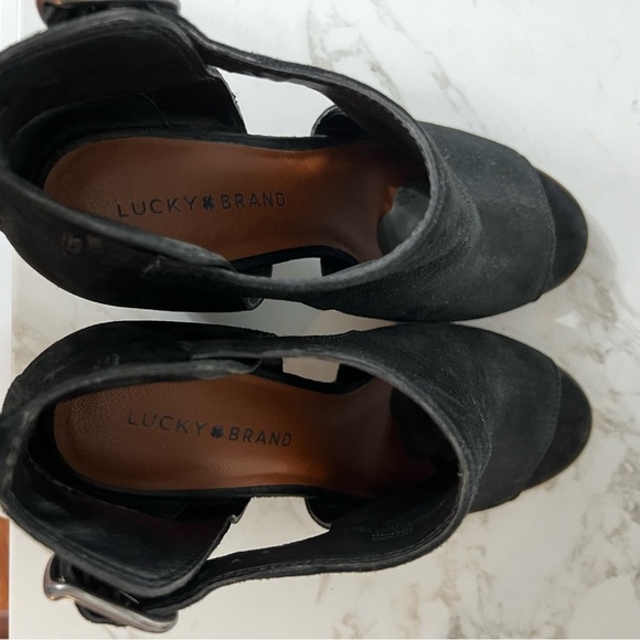Lucky Brand Suede Peep Toe Black Shootie Sandals sz 10 - Picture 8 of 13